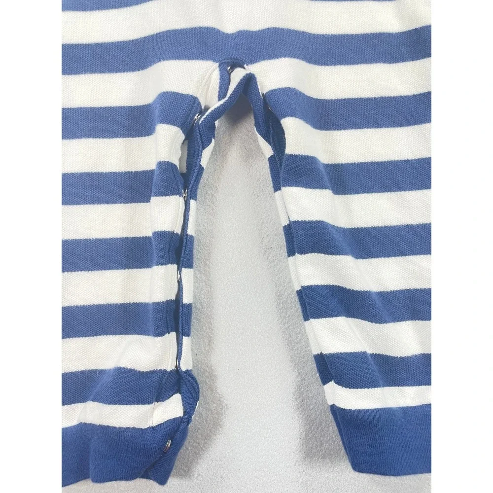 Ralph Lauren Baby Boy Cotton Piqué Polo Coverall Blue Stripe 18M